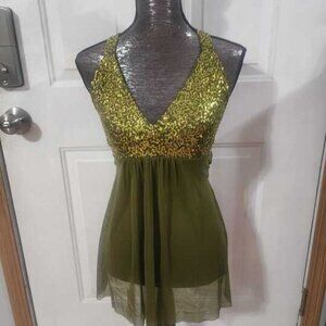 Elegant Olive Green Sequin Dance Dress